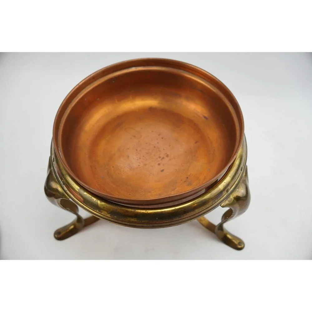 Vtg‎ Copper & Brass Skillet Chafing Warming Dish w/Stand, Lid, Sterno Holder